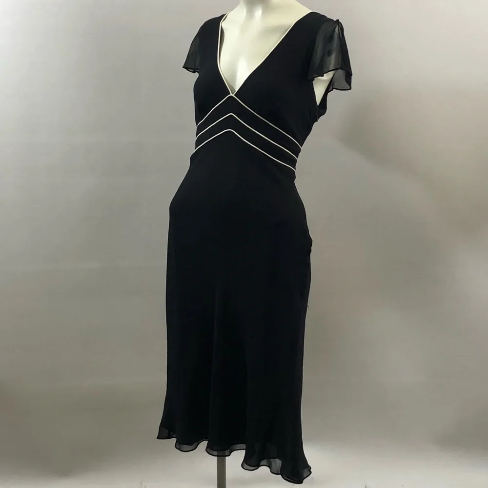 BCBG MAXAZRIA Silk Sheer Flutter Sleeve V Neck Midi Dress Size‎ 6 - Picture 3 of 9